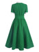 Robe chemise verte à col contrasté des années 40