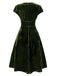 Robe verte en velours perlé à col en V des années 40