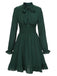 Robe verte à col en nœud texturé uni des années 1940