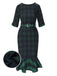 Robe sirène à col ras du cou et ceinture à carreaux tartan des années 1930