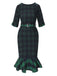 Robe sirène à col ras du cou et ceinture à carreaux tartan des années 1930