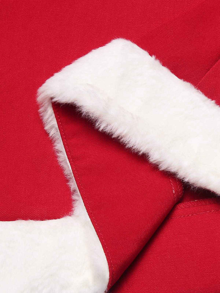 Manteau croisé en peluche rouge des années 40 avec ceinture