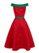 [Pré-vente] Robe à épaules dénudées rouge et verte sapin de Noël des années 1950