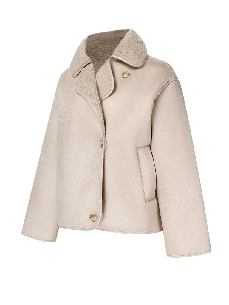 Manteau beige avec doublure en polaire unie des années 1960