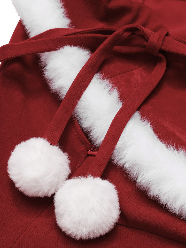 [Pré-vente] Robe rouge à épaules dénudées en peluche de Noël des années 1950