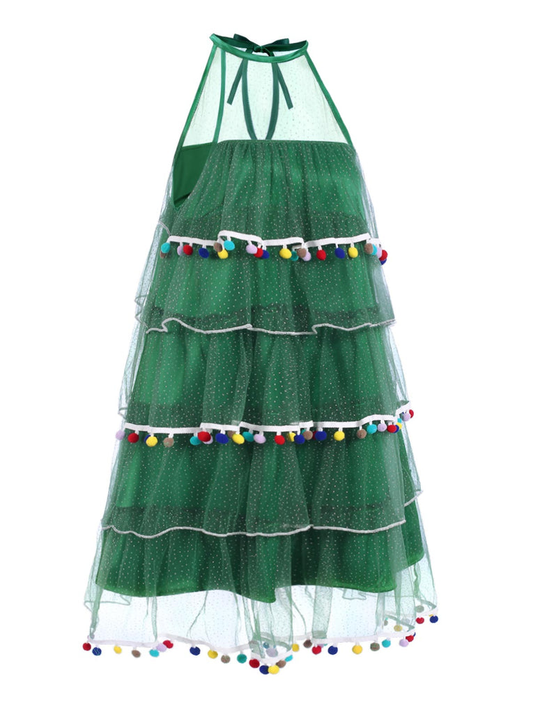 [Pré-vente] Robe verte à pompons pour sapin de Noël des années 60