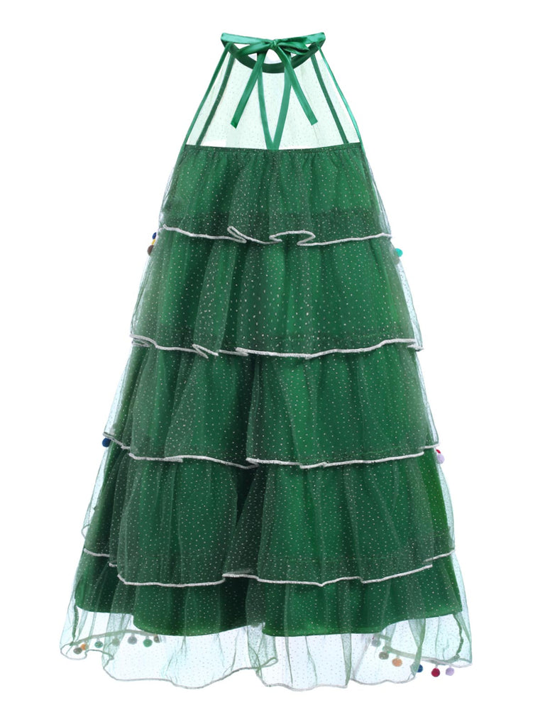 [Pré-vente] Robe verte à pompons pour sapin de Noël des années 60