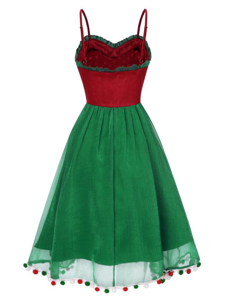 Robe rouge en maille à pois de Noël des années 1950