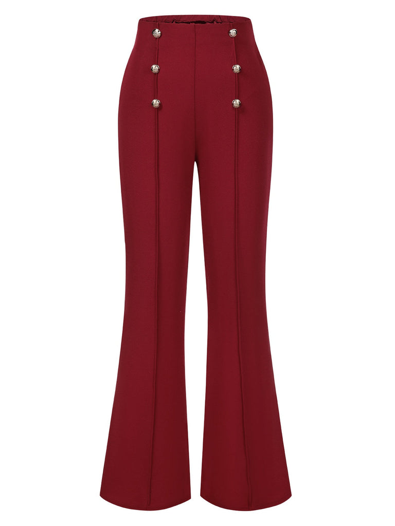 Pantalon évasé boutonné à couture centrale unie des années 1950