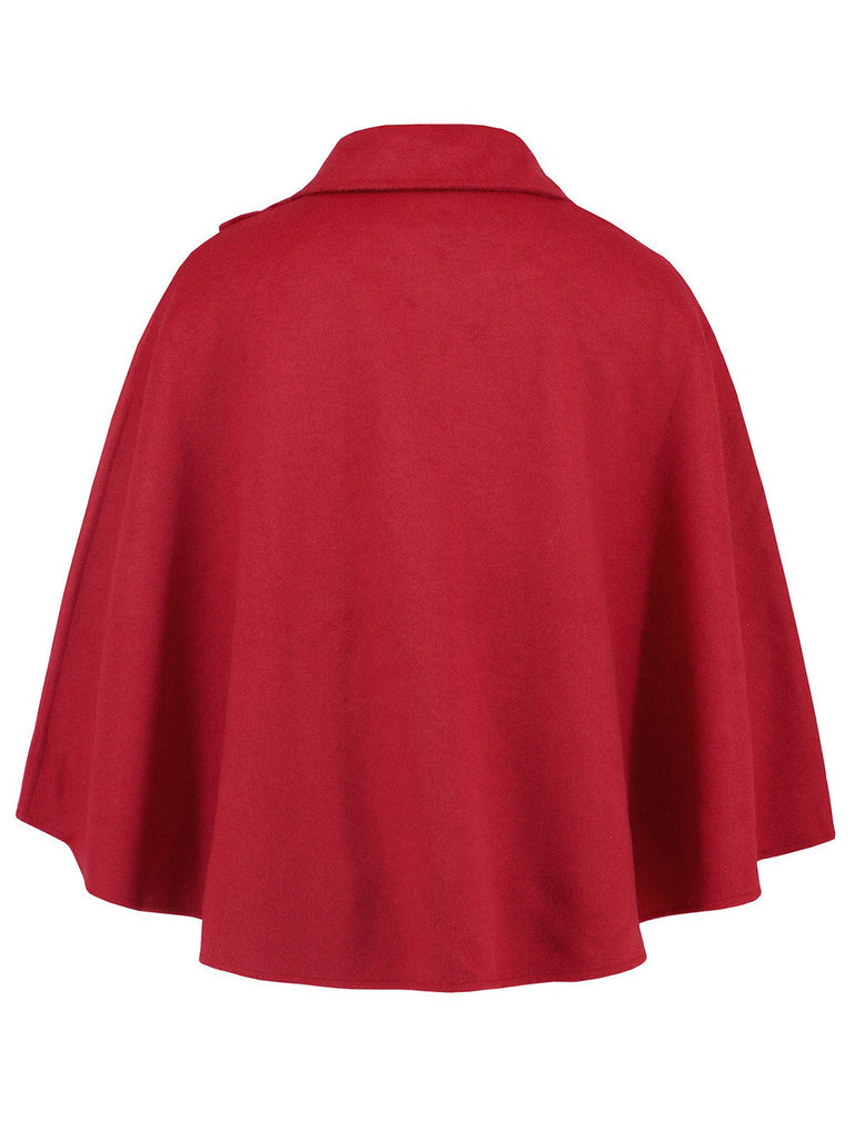 Manteau cape rouge à revers uni des années 1950