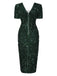 Robe crayon verte à paillettes et col en V des années 1960