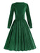 Robe en velours à col carré uni des années 1950