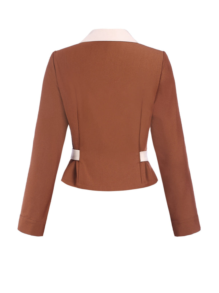 [Pré-vente] Manteau à revers color block marron des années 40