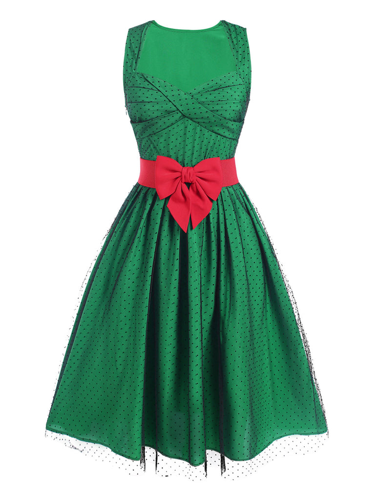 [Pré-vente] Robe patchwork en maille à pois verte des années 1950