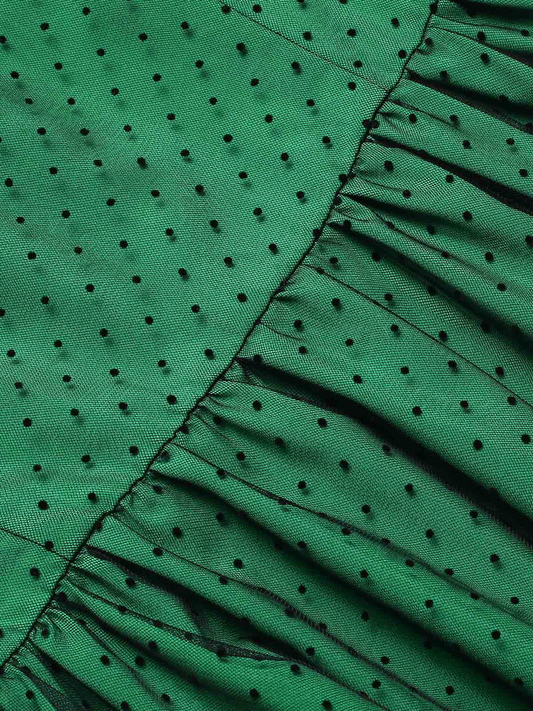 [Pré-vente] Robe patchwork en maille à pois verte des années 1950