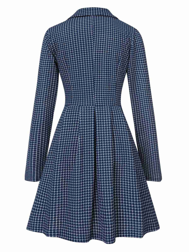 Manteau croisé à revers col cubain à carreaux des années 1950