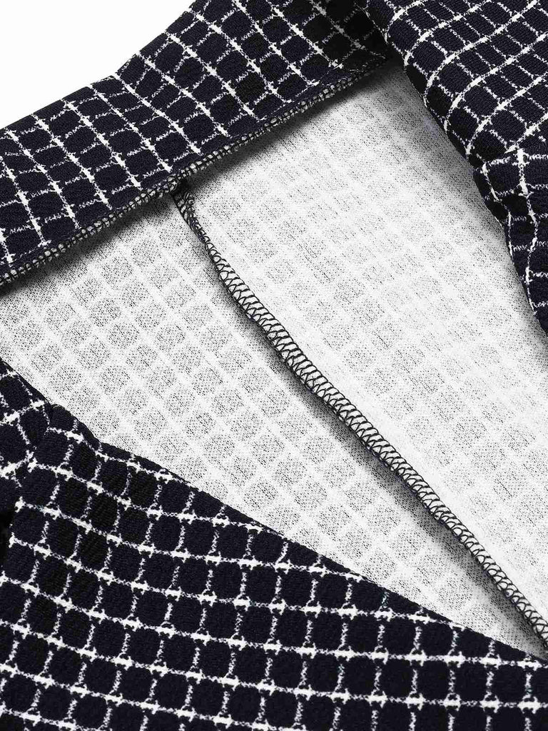 Manteau croisé à revers col cubain à carreaux des années 1950