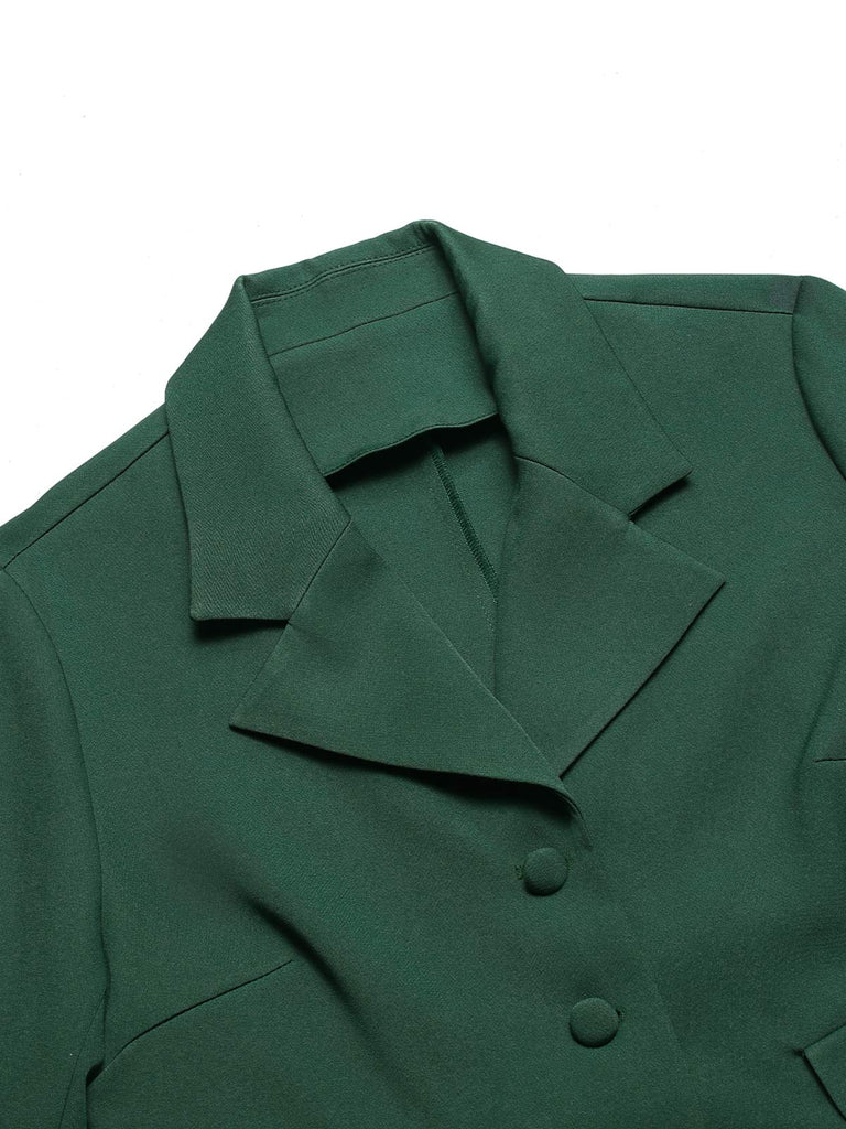 [Pré-vente] 2PCS blazers à revers et robe à carreaux verts des années 40