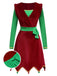 Robe rouge contrastée à ourlet ondulé de Noël des années 1960