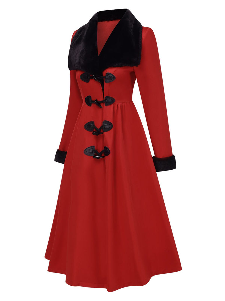 [Pré-vente] Manteau à col en fourrure rouge et noir des années 1950