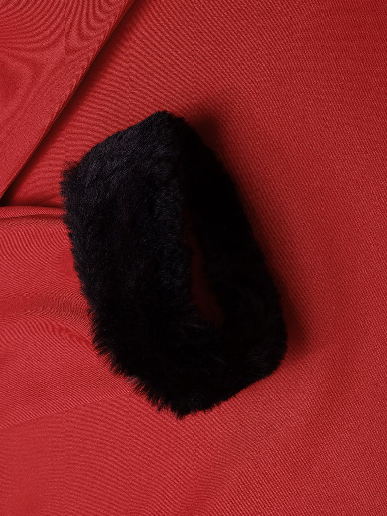 [Pré-vente] Manteau à col en fourrure rouge et noir des années 1950