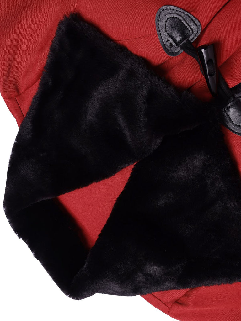 [Pré-vente] Manteau à col en fourrure rouge et noir des années 1950