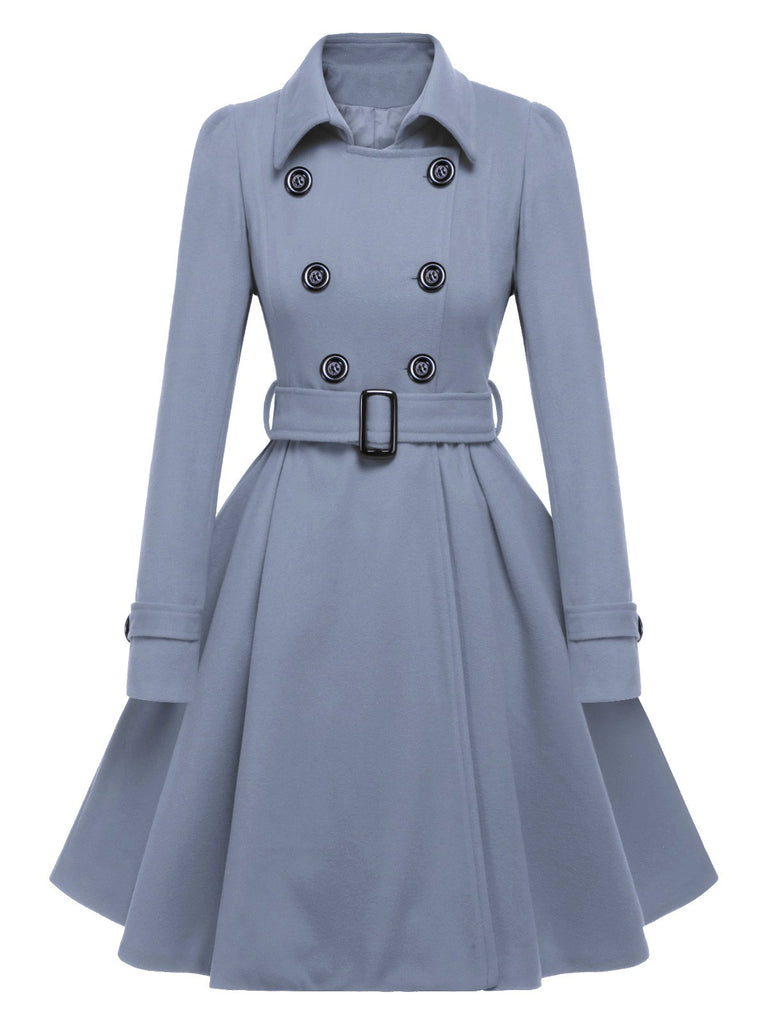 Manteau gris slim à revers couleur unie des années 1950