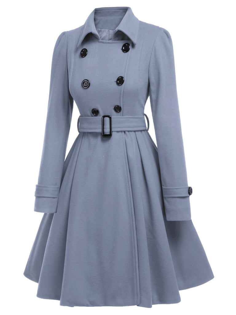 Manteau gris slim à revers couleur unie des années 1950