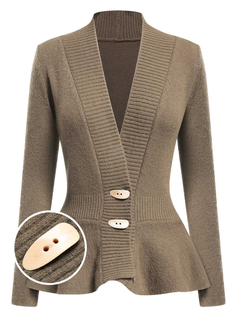 Cardigan tricoté à ourlet volanté et boutonné des années 1930