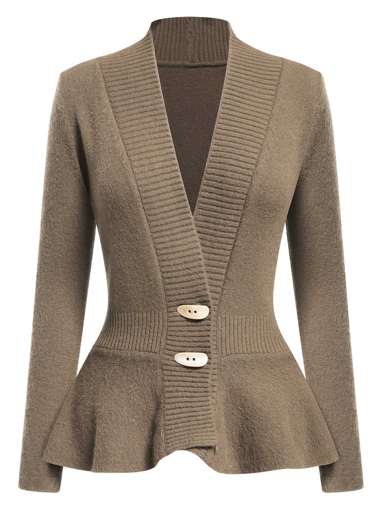 Cardigan tricoté à ourlet volanté et boutonné des années 1930