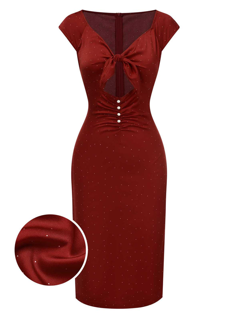 [Pré-vente] Robe rouge en satin à boutons ajourés des années 1960