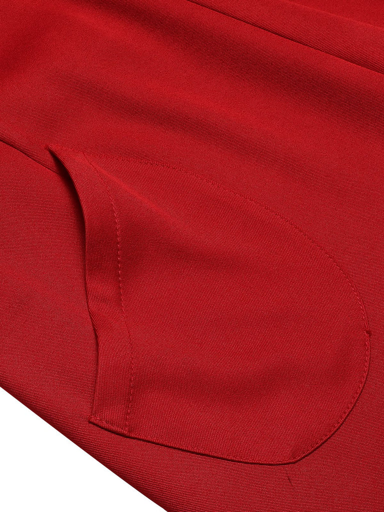 Pantalon à bretelles large rouge uni des années 1970