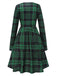 Robe verte à col ras du cou en tartan avec ceinture des années 40