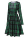 Robe verte à col ras du cou en tartan avec ceinture des années 40