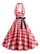 Robe évasée à carreaux vichy rouge des années 1950