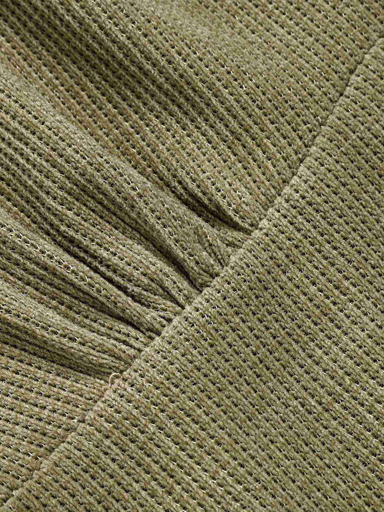 Robe à col carré beige à carreaux marron des années 1950