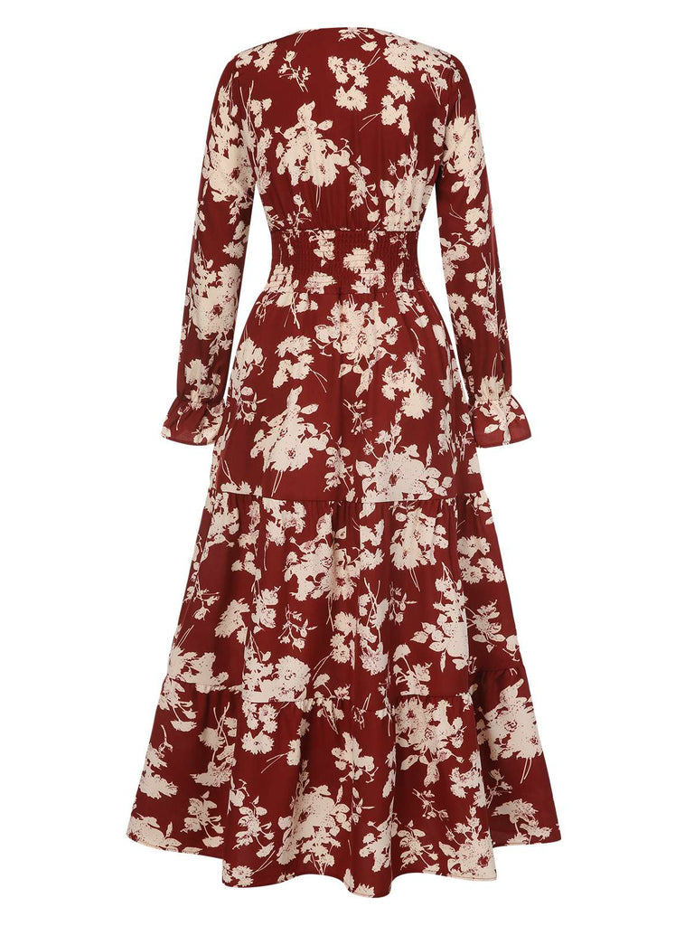 Robe longue à col en V et silhouette fleurie des années 1930