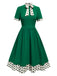 [Pré-vente] Robe verte à pois avec col noué des années 1950