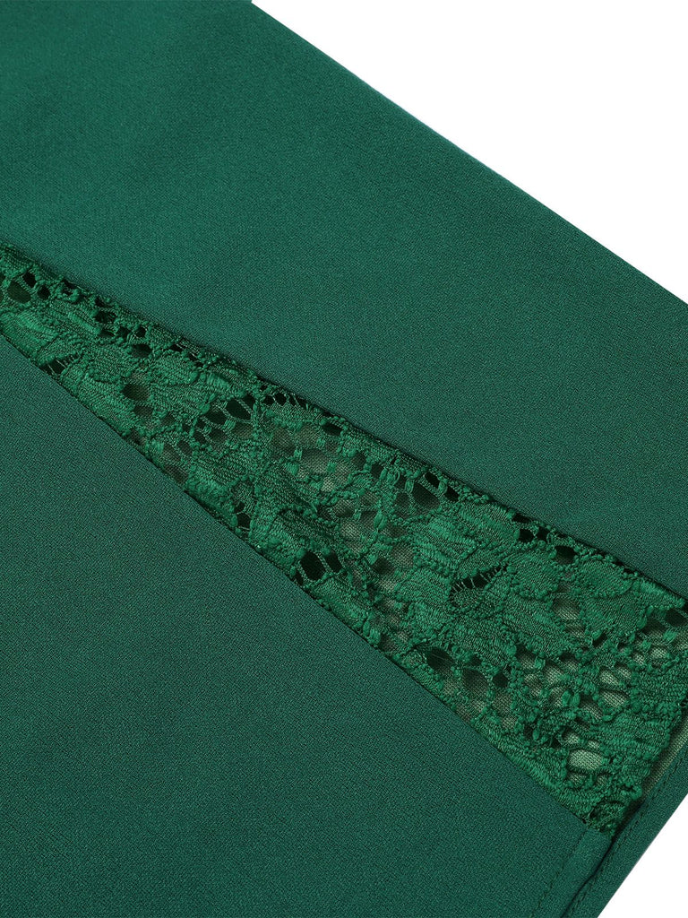 [Pré-vente] Robe moulante à une épaule en dentelle vert foncé des années 1960