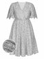 [Pré-vente] [Grande taille] Robe à paillettes col V  argentée à manches évaséesdes années 1950