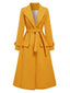 Manteau long à revers uni jaune mangue des années 1930