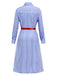 Robe chemise rayée bleue à manches retroussées des années 40