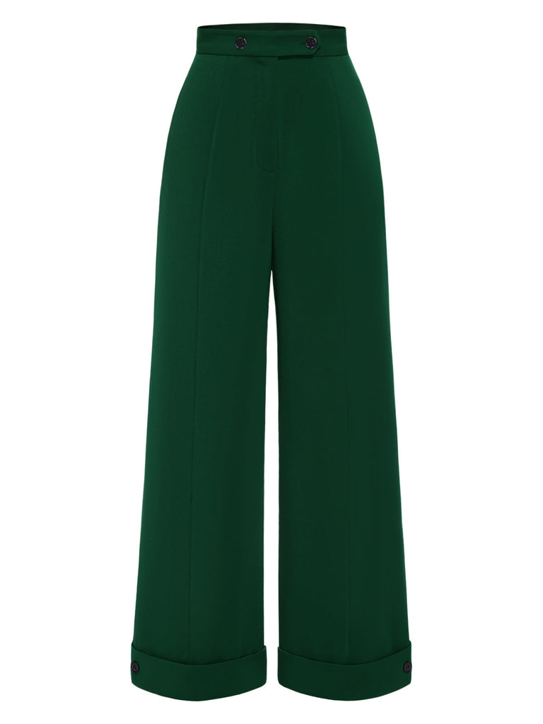 Pantalon large taille haute vert des années 1950