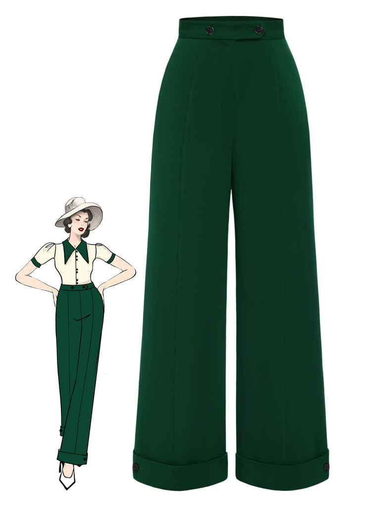 Pantalon large taille haute vert des années 1950