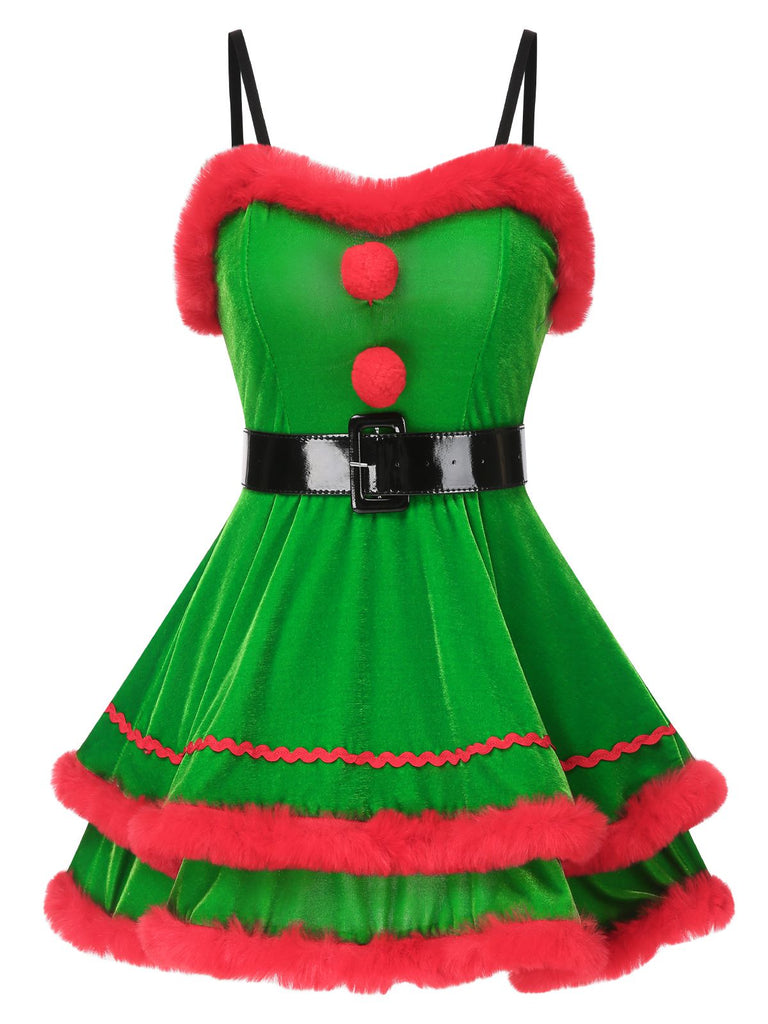 Robe de cosplay Père Noël avec bordure en peluche des années 1960