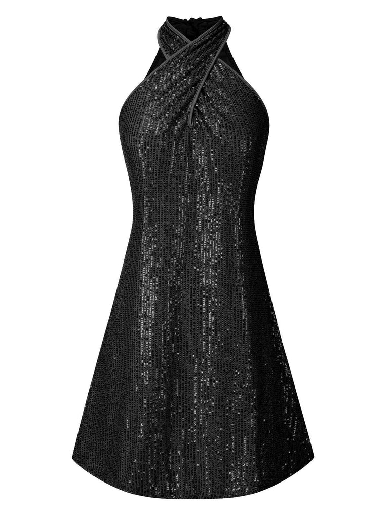 Robe à paillettes dos nu et épaules dénudées des années 1980