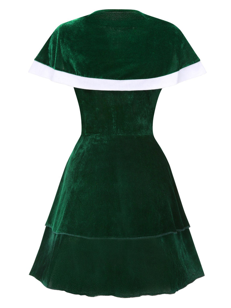 Robe de Noël verte en velours avec cape des années 40