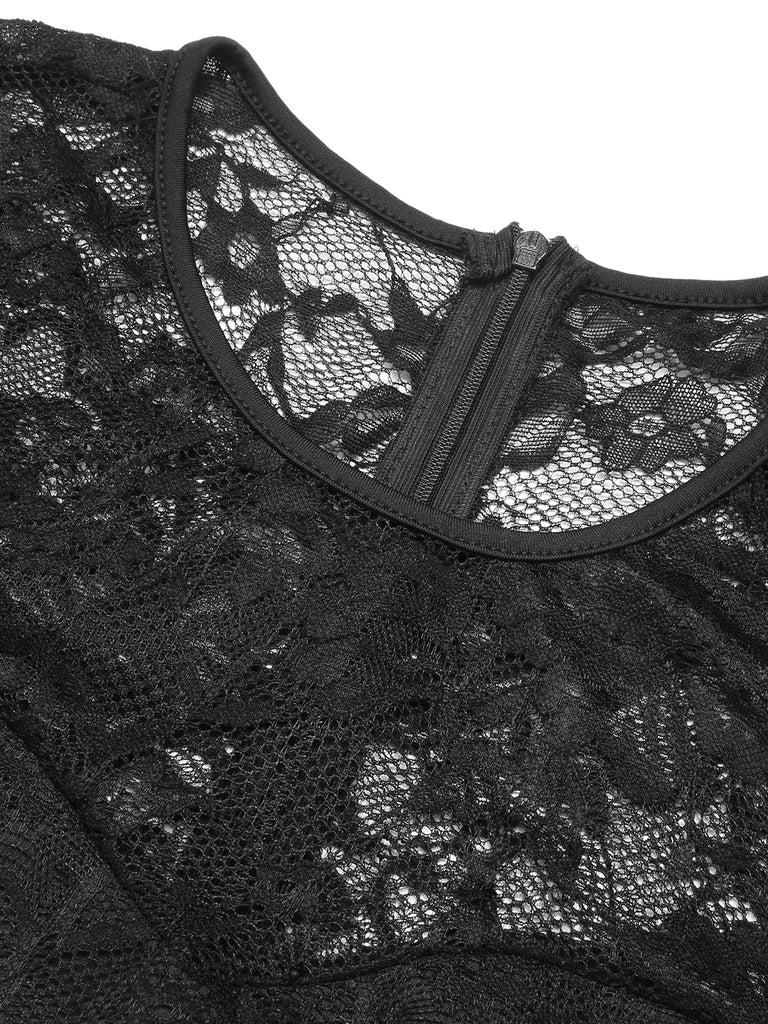 Combinaison patchwork en dentelle noire unie des années 40