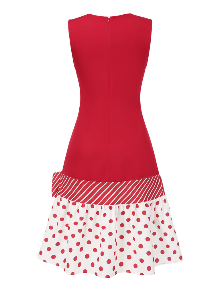 [Pré-vente] Robe rouge à pois et à rayures des années 60