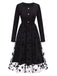 Robe patchwork en maille fleurie noire des années 1950